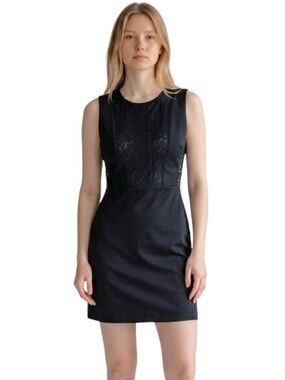 Zara Trafaluc Sleeveless Lace Panel Cutout Back Sheath Mini Dress Black Size S